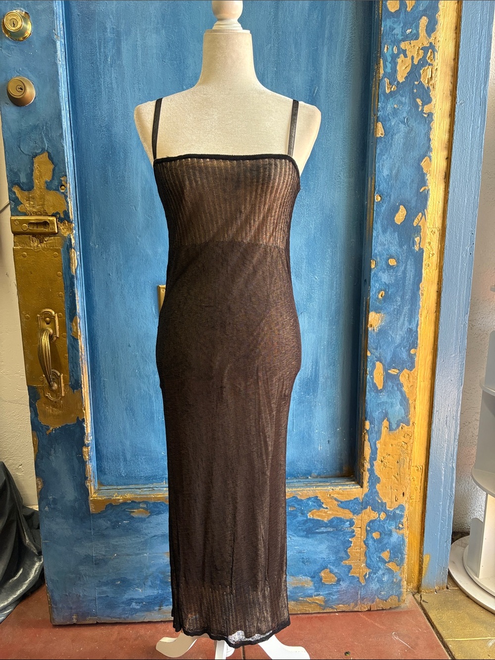 Armani Exchange Sheer Black Maxi Slip Dress
